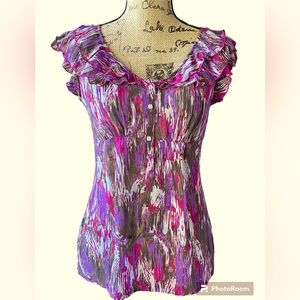 A.N.A. Small Sleeveless Button Down Ruffled Collar Blouse